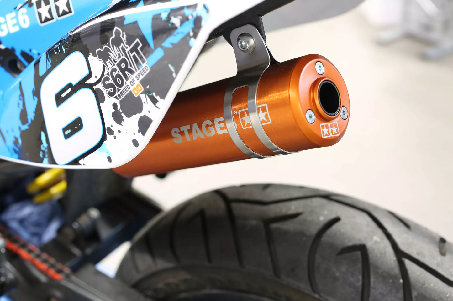 Stage6 Streetrace 70cc Avgassystem (överliggande) CNC orange - Derbi Senda